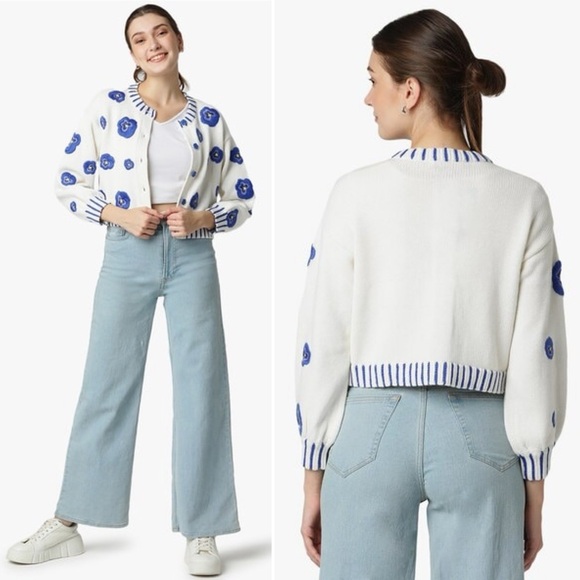 Alice + Olivia Brigid Embroidered Cropped Cardigan Size Small - Picture 5 of 13